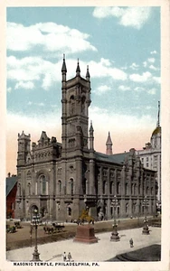 Postcard Masonic Temple Philadelphia Pennsylvania • Horse Carriage People - Picture 1 of 2