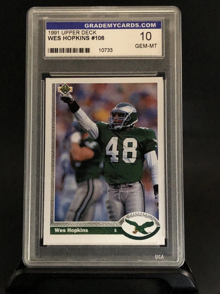 1991 Upper Deck Football Wes Hopkins Gem Mint 10-Grade My Cards Grading - Image 1 of 2