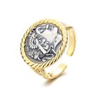 Alexander Solid 925 Silver Macedonia Coin Replica Gold Tone Rope Open Ring R1011