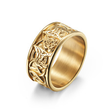 Retro Gold Viking Nordic mythology dire Wolf Ring For Mans punk jewelry size 11