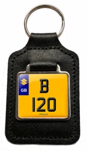 B 120 Reg GB Number Plate Leather Keyring Key Fob for Suzuki B120 Keys - Picture 1 of 2