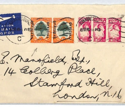 SUDÁFRICA 6d *Oficial* PAR Cubierta 1d Enfermera TIRA SEGUNDA GUERRA MUNDIAL Jo'burg {samwells}XJ187 Foto 1 de 4