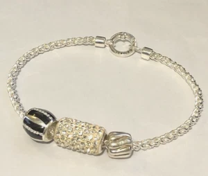 Sterling Silver CZ CHARMS BEAD BRACELET enamel beads troll Hallmarked 925 7in UK - Picture 1 of 4