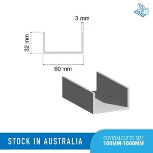Aluminium Channel Profile | 60mm*32mm*3mm | U Channel Bar Grade 6060/T5 - Picture 1 of 4