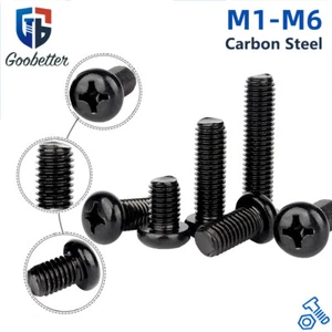M1 M2 M2.5 M3 M4 M5 M6 Pozi Phillips Pan Bolts Machine Screws Button Head Black - Picture 1 of 7