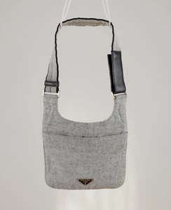 PRADA Vintage Triangle Logo Grey Cotton Mini Messenger Bag Sidebag - Picture 1 of 16