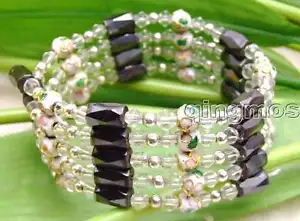 6mm Round White Cloisonne Bracelet for Women Natural Black Magnetic Beads 30" - Picture 1 of 2