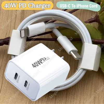 Adaptador de corriente de pared USB tipo C bloque cargador rápido de 40 W para iPhone 14 13 12 11 XR 8 Foto 1 de 4