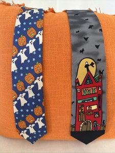 Lot 2 Novelty Halloween Ties Lillian Vernon & Save the Children Haunted House - Picture 1 of 11