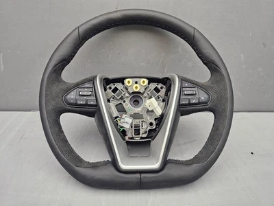 Оригинальный кожаный и замшевый руль с подогревом Nissan Maxima 2016-2019 годов выпуска с синей строчкой - Изображение 1 из 4