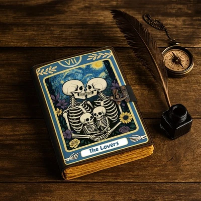 The Lovers Tarot Journal Notebook Gothic Skeleton Cover Vintage Occult Diary DIY - Image 1 of 4