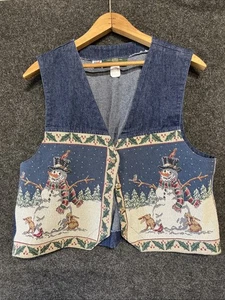 Orvis Womens Christmas Vest L Vintage USA MADE Snowmen Bunnies - Picture 1 of 11