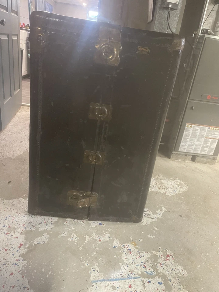 Antiguo baúl de vapor de 1900 armario cofre de viaje con perchas y cajones! Foto 1 de 4