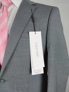 Calvin Klein Men's 40R Blazer Suit Jacket Gray Micro Check Wool Blend Stretch - Picture 1 of 20