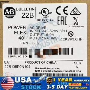 New 22B-D6P0N104 Allen-Bradley Powerflex 40 AC Drive 3.0Hp 2.2kW 22BD6P0N104 - Picture 1 of 4