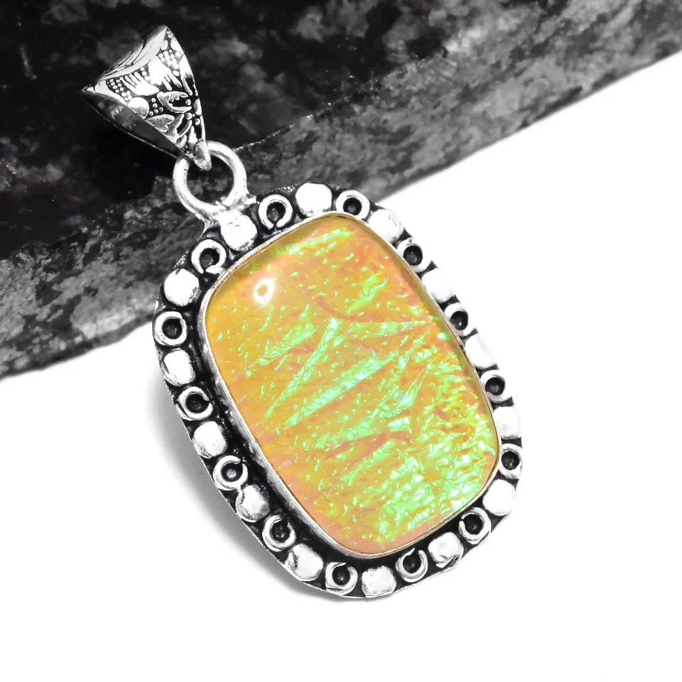 Pingente de opala de fogo triplo étnico feito à mão joia 3" P-619 - Imagem 1 de 1