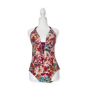Mossimo Blumen Einteiler Neckholder tiefer V-Ausschnitt hinten offen - Größe M - Bild 1 von 5