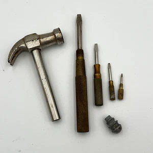 Vintage GAM Mfg. Co. Hammer w/ 4 Flat Screwdrivers Brass Handle Lancaster, PA. - Picture 1 of 16