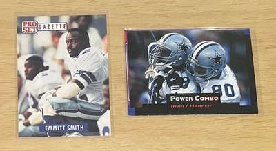 1991 & 1993 Pro Set, Cowboys EMMITT SMITH, MICHAEL IRVIN, LOTE DE 2 CARTÕES DE FUTEBOL - Imagem 1 de 2