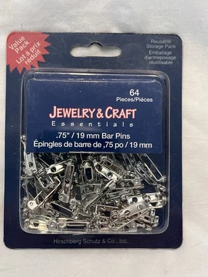 64 Silver 3/4" Pin Back Brooch Locking Bar Bead Findings - Image 1 of 2