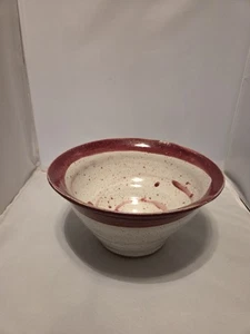 Handgefertigte glasierte Keramik große Servier-/Obstschale rot elfenbein 8,5 Zoll signiert - Bild 1 von 8