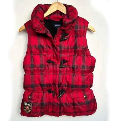 RALPH LAUREN 红色苏格兰格子女孩 PUFFER DOWN 防水背心 L (12-14) — 第 1/4 张图片
