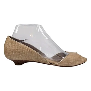 French Sole FS/NY D'Orsay Pumps Womens Beige Woven Cone Heel Open Toe Sz 7.5 - Picture 1 of 12