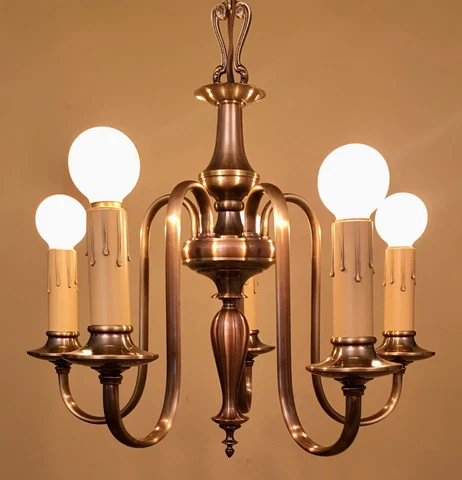 Vintage Lighting 1930 Colonial brass chandelier Dark finish Cover
