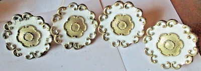 ANTIQUE BRASS JB WHITE ACCENT DRAWER KNOBS (LOT OF 4) 1 1/2" X 3/4" USED SALVAGE - Image 1 of 3