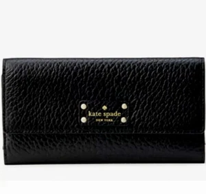 Kate Spade Bay Street Sandra Black Wallet Clutch Pebbled Leather Soft NWT - Picture 1 of 6
