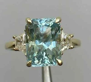 4Ct Emerald Lab-Created Aquamarine & Diamond Women's Ring 14K Yellow Gold Plated - Picture 1 of 16