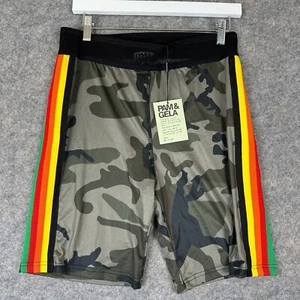 Pam & Gela Biker Shorts Womens Large Camo Festival Performance Rainbow Stretch - Picture 1 of 11