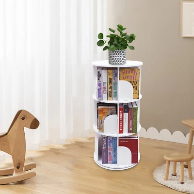 3 Tiers 360?? Rotating Stackable Shelves Bookshelf Organizer Floor Standing USA - Image 1 of 4