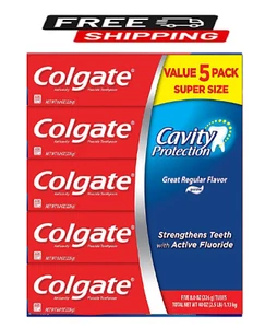 Colgate Cavity Protection Toothpaste with Fluoride, Regular Flavor, 8 oz., 5 pk. - Picture 1 of 5