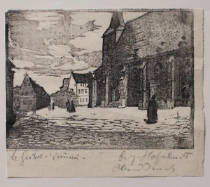 Margarethe Geibel Weimar Herderplatz Kirche Original Holzschnitt o.J. Handdruck - Picture 1 of 2