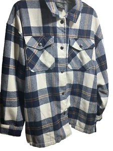 HFX Ladies Shirt Jacket Long Sleeve Snap Closure Blue check  XL & Side Pockets - Picture 1 of 9