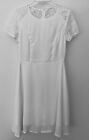 Meaneor Womens Short Sleeve Pleated Lace Back Fit & Flare Dress Ivory Size Small