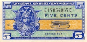 USA / MPC  5  Cents  1952  Series of 521  Plate # 48  Circulated Banknote M7 - Picture 1 of 2