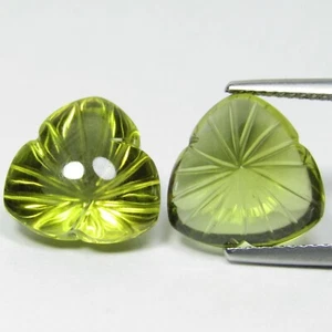 Splendida coppia abbinata intaglio 100% quarzo limone naturale trilione 12,17 cts - Foto 1 di 2