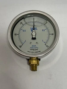 Weksler Glass 4.5” Glycerin Pressure Gauge 1/2” Bottom Port -30 / 15 PSI 100kPa - Bild 1 von 4