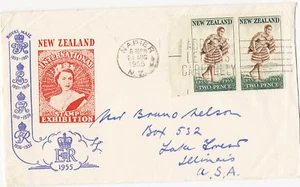 Neuseeland 1955 Event Cover International Stamp Expo Napier to Illinois USA #30 - Bild 1 von 2