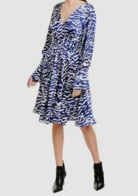 Vestido para mujer Prabal Gurung azul manga larga acanalado seda línea A talla 2 $1895 Foto 1 de 3