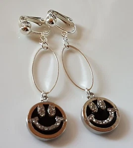 OHRCLIPS CLIPS VERSILBERT SCHWARZE STRASS GESICHTER - Bild 1 von 2