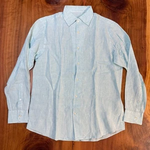 Robert Talbott Hemd Herren große Knöpfe einfarbig 100% Leinen Kleid hellblau E3-14 - Bild 1 von 5