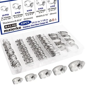 Kit surtido de abrazaderas de manguera de 42 piezas, engranaje helicoidal de acero inoxidable 304 de 1/4""–1-1/8"" H... - Imagen 1 de 6