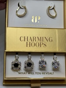 Bomb Party PURSUE YOUR PASSION Charming Hoops Black Onyx & Cubic Zirconia Gold - Picture 1 of 4