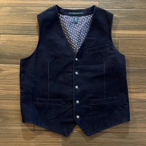 Perry Ellis Mens Navy Button Up Corduroy Vest - Picture 1 of 8