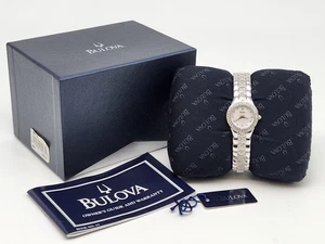 Bulova Ladies Stainless Steel MOP Dial Swarovski Crystal Bezel Watch New Batt - Picture 1 of 13