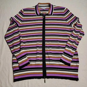 Misook Acrylic Black Orange White Purple Front Zipped "Tia" Jacket Size L - Picture 1 of 7