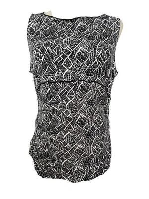 Max Studio Y2K 90s Mesh Tank Top Womens Large Black Beige Floral Made In USA - Image 1 of 4